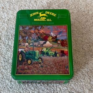 John Deere Green and Yellow Heritage Collector Tin with Farm Scene Jigsaw Puzzle